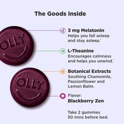 OLLY Sleep Gummy, Occasional Sleep Support, 3 mg Melatonin, L-Theanine, Chamomile, Lemon Balm, Sleep Aid, Blackberry, 50 Count-Expiry -11/30/2024